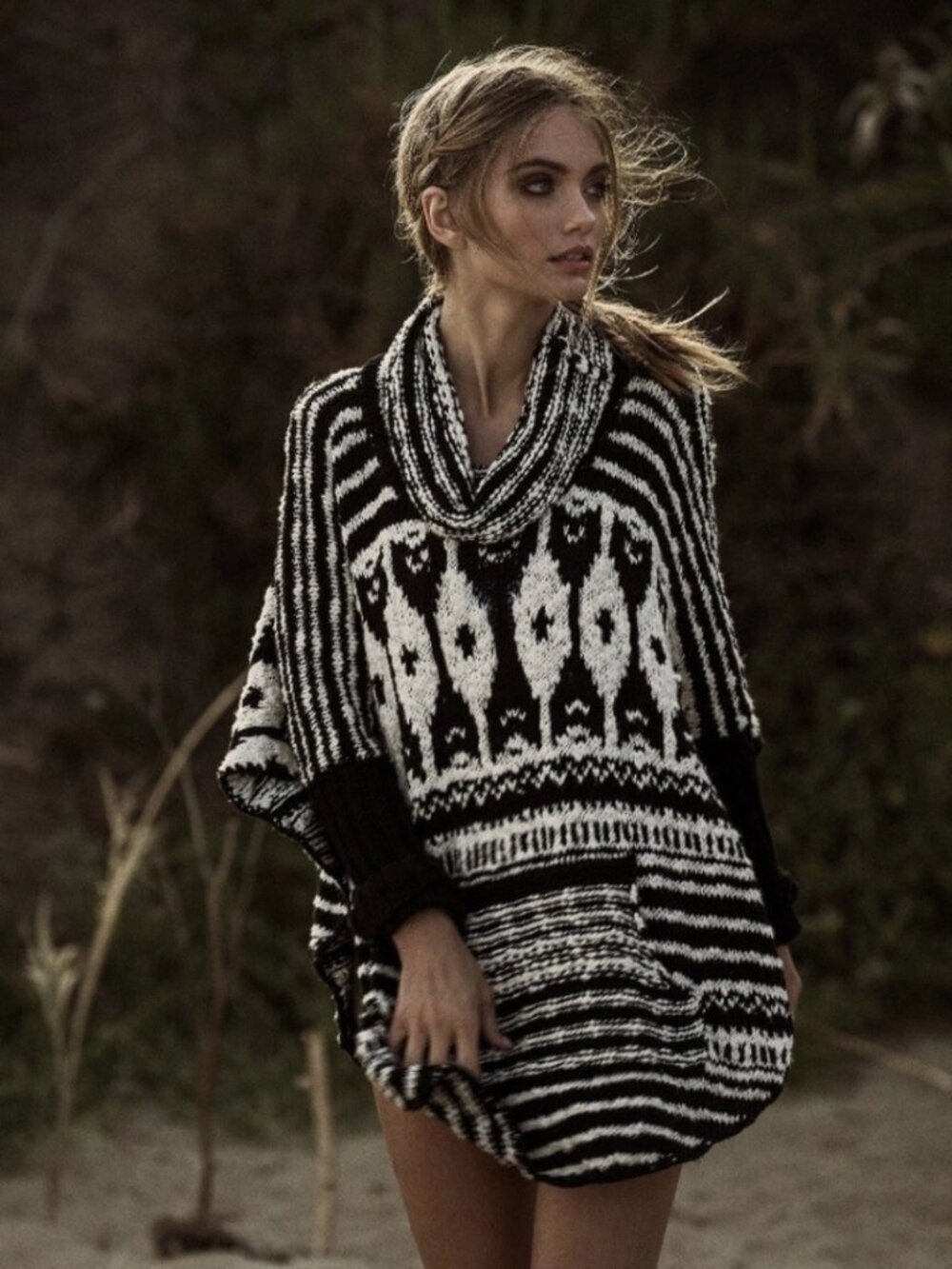 Free People Chunky Cotton Knit Rosie Lee Poncho Sweater